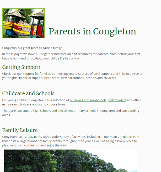 Parents section of website