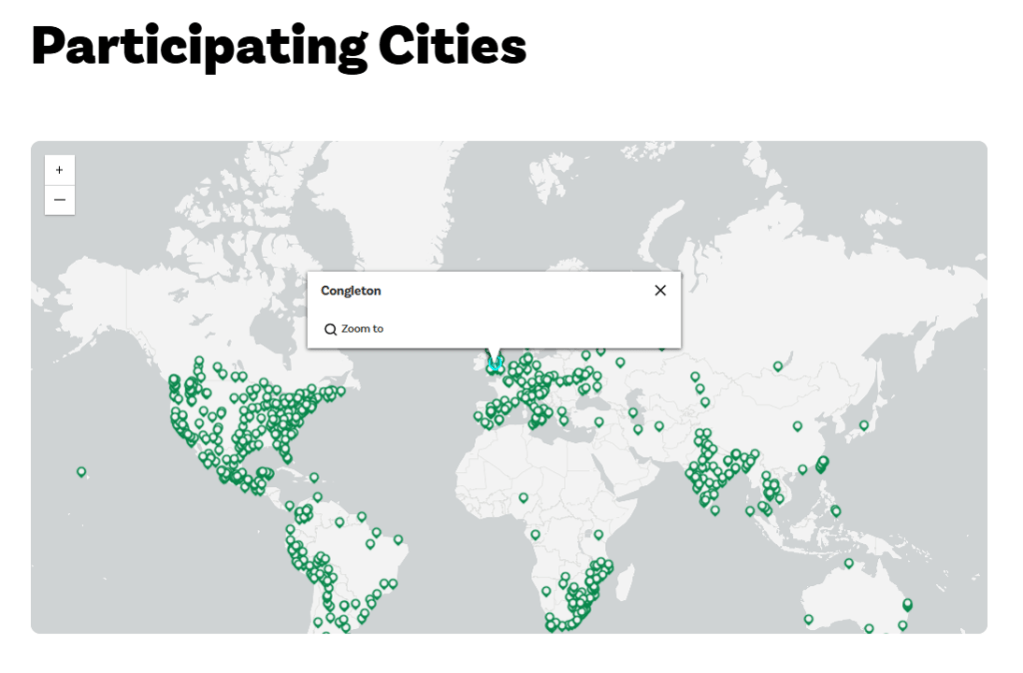 Map of the world showing City nature cities