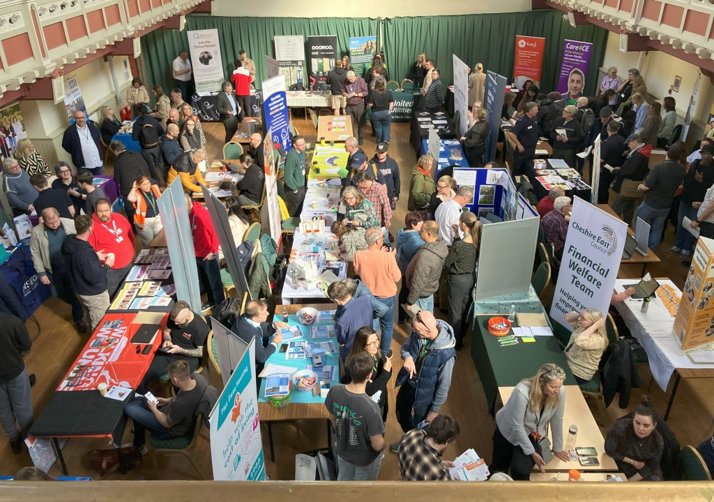 The town hall with job fair stalls