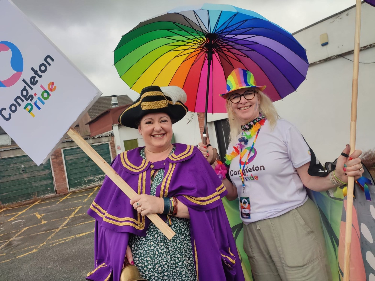 Kay and Vicky Pulman Town crier, getting ready for Pride Parade