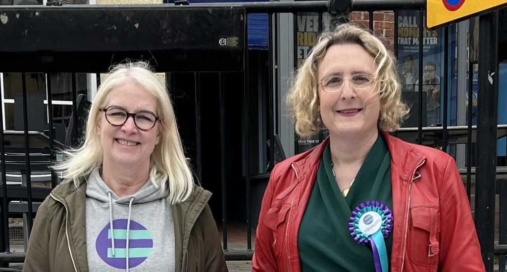 Kay Wesley and Abby Smith campaigning in Congleton.